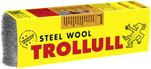 TROLLULL Steel Wool 200g medium 1 can be used to sand wood surfaces, remove old paint and varnish from antique furniture, and clean hard rubber floors