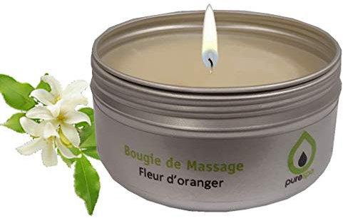 Bougie de massage sensuelle Fleur d'Oranger, cire 100% végétale, Purespa By Purenail