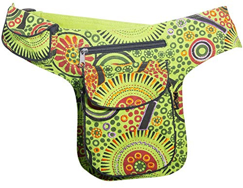 Kunst und Magie Goa Schulter/Bauchtasche Gürteltasche Bauchgurt Hippie PSY, Farbe:Grün