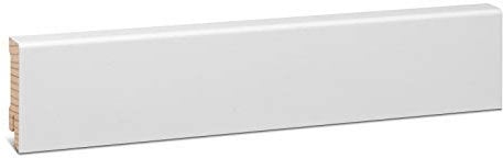 KGM Sockelleiste Modern feuchtebeständig – Weiß folierte Fußbodenleiste aus Massivholz RAL9016 – Maße: 2400 x 16 x 58 mm – 1 Stück