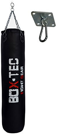 BOX-TEC 150cm Boxsack | Sandsack | Punching-Bag, schwarz, gefüllt inkl. Deckenhaken und Vierpunkt-Kette
