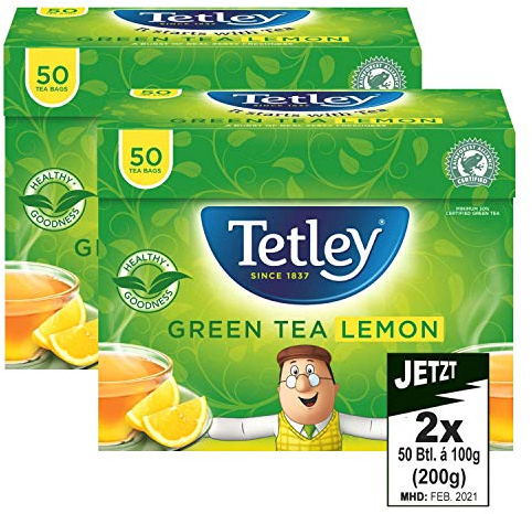 Tetley Green Tea Limone, 2 confezioni da 50 pezzi, 100 g (200 g), tè verde al limone