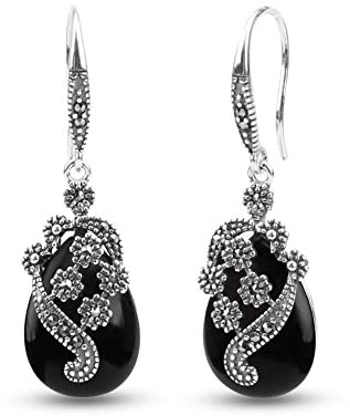 Jade Angel Damen Schmuck 925 Sterling Silber Achat Ohrringe mit Markasit