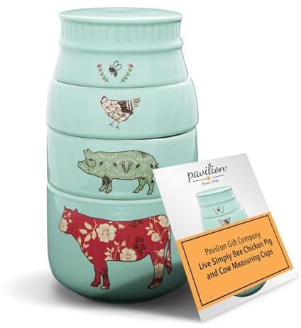 Pavilion Gift company 23130 Live Simply Bee Chicken Pig and Cow Measuring Cups, Teal