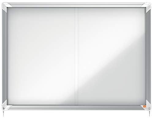 Nobo Premium Plus, Tableau d'Affichage - Vitrine d'intérieur Magnétique Verrouillable, Porte Coulissante en Verre, 8 x A4, Blanc, 1902569
