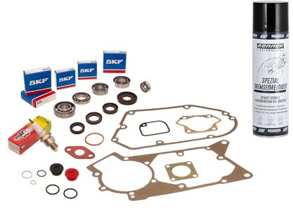 Set: Kugellager, Wellendichtringe (braun), Dichtungen, Verschlussstopfen, Zündkerze - für Simson S51, S70, S53, S83, KR51/2 Schwalbe, SR50, SR80