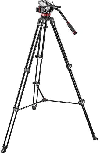 Manfrotto MVK502AM-1, Professional Fluid Video System Aluminium Tripod with Telescope Twin Leg, 75mm Half Ball, for HDSLR cameras, Carrying Bag Included