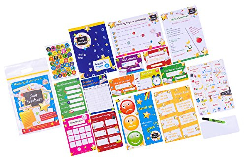 Pretend Play Teacher School Set for children's imaginative role play | Educational toy and game. Reusable wipe away learning activities. Back to school gift for ages 4-9years.