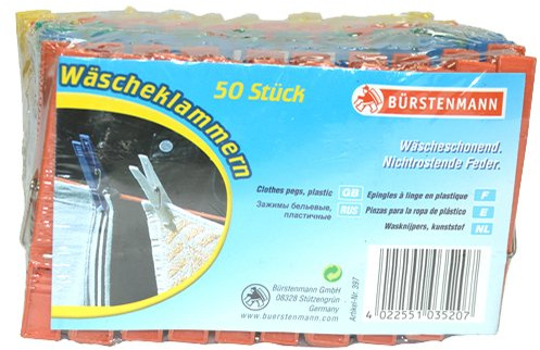 Bürstenmann Wäscheklammern 7 cm, 50 Stück, Plastik, Mehrfarbig, 7.2 x 13 x 7.5 cm