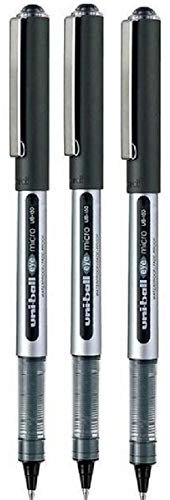 uni-ball AUGE Mikro-Tintenroller, Metallspitze, Spitze, wasserbasierte Pigmenttinte, Uni-Flow-System, wasserfest, lichtbeständig, UB-150, 0,5 mm, 0,2 mm (3 Stück) (Schwarz)
