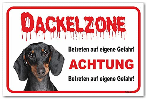 AdriLeo Schild - Vorsicht Kurzhaardackel - Zone - (20x30cm) / Achtung Hund Wachhund Dackel Teckel Dachshund robust langlebig UV-beständig wetterfestes Warnschild