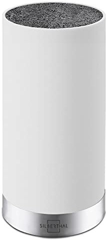 SILBERTHAL Universal Knife Block Without Knives 22 x 11cm - Space Saver for up to 10 Knives Holder - Removable Bristle Fibre - Sturdy 1,2kg - White