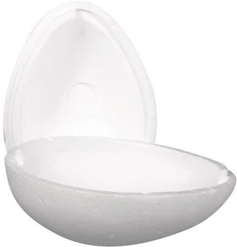 Rayher Styropor-Ei, weiß, 2-teilig, 15 cm, 2 Halbschalen, zum Befüllen, Kunststoffeier, Styroporeier, Ostereier, zum Bekleben und Bemalen, 3304000