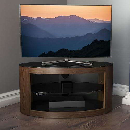 AVF Oval Wood TV Stand - Buckingham Affinity 800mm Wide Floorstand Unit, Upto 40, Walnut With Black Glass, Open Storage