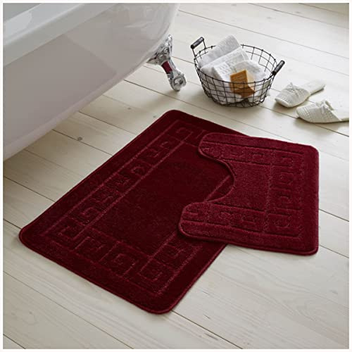 GC GAVENO CAVAILIA 2 Piece Greek Bath Mat, Non Slip Bathroom Toilet Rug, BURGUNDY, 75 x 50 x 2 cm, 42070191