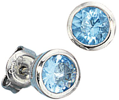 Jobo Damen-Ohrstecker aus 925 Sterling Silber mit blauen Zirkonia Rund