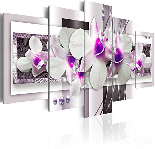 B&D XXL - Quadro Fiori Orchidea 200x100 cm 5 Pezzi - Stampa su Tela Strutturata XXL Grande - Quadri Moderni Componibili Camera da Letto Matrimoniale - Stampe da Parete Arte - Astratto