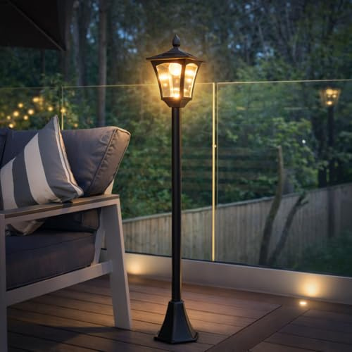 Festive Lights - 1.2m (4ft) Solar Traditional Victorian Style Lamp Post Light - 6 Warm White LEDs, Dual Brightness Settings, Static Mode - Outdoor Garden Feature, IP44 Rated, Fixing Options Included