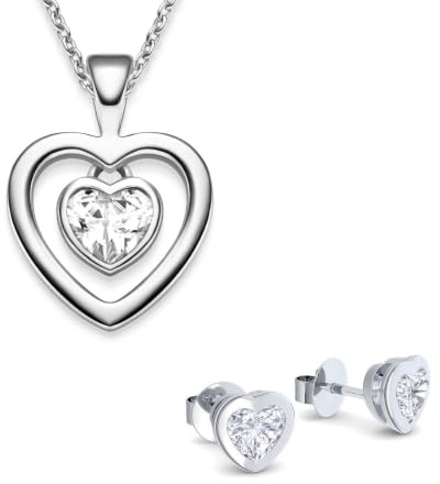 Schmuckset Herz Silber Herzkette 925 Herzanhänger Ohrringe Ohrstecker | Geschenk Set Luxusetui mit Gravur Unendlichkeits Kette Geschenke Valentinstag Freundin romantische