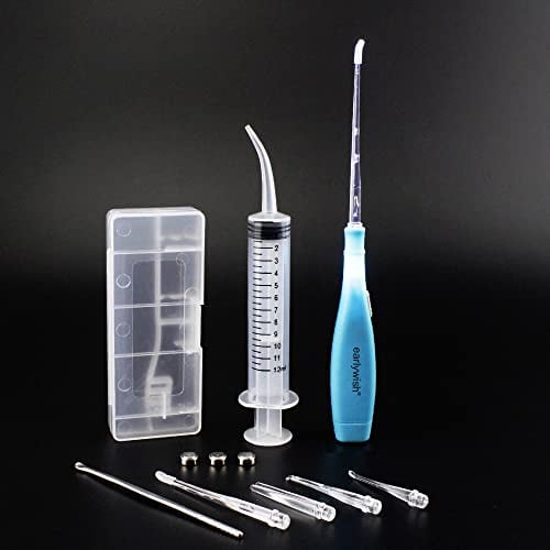 Strumento di rimozione di pietra tonsilata accendita EarlyWish, Blu, 3 punte, Tonsillolith Pick Case + 1 Irrigatore Clean Syringe punta curva