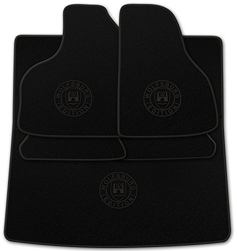 Autoteppich Stylers (Mit Farbauswahl Q100) Passform Auto Fußmatten + Kofferraumteppich mit Druck Wolfsburg Edition (WOB) und Rand in Anthrazit passend für VW Golf 3 Cabrio Baujahr 1993-1998