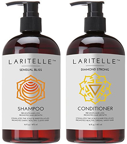 Laritelle Organic Shampoo 16 oz + Organic Conditioner 16 oz | Prevents Hair Loss, Promotes New Healthy Hair Growth | NO Sulfates, Gluten, Alcohol, Parabens, Phthalates. GMO-free. Mild and Gentle