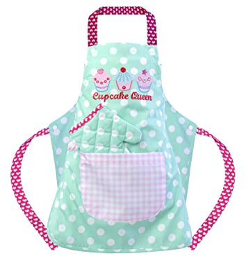 Emily´s Check Kochmütze oder Küchenset für Kinder 468.549, Küchenschürze & Topfhandschuh 7-12 Jahre, Cupcake Queen