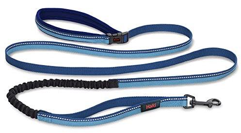 HALTI Aktiv Hundeleine – Griff mit Neopren-Polsterung, 3M-Reflektorgewebe und Stoßdämpfung. Freihandleine, Ideal zum Laufen mit mittelgroßen und großen Hunden (Größe Groß, Blau)