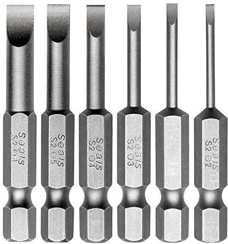 Toolcool 6 Pcs Slotted Screwdriver Bit Set Magnetic Flat Head Bits 2.0-6.0mm S2 Alloy Steel 1/4 Inch Hex Shank 2 Inch Long