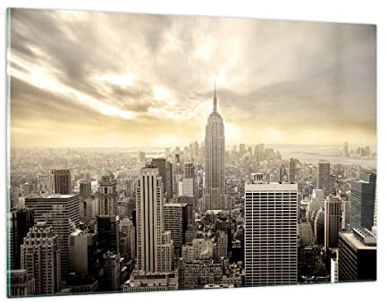 ARTTOR Wandbilder Dekoration Wohnzimmer Stadt Wolkenkratzer Manhattan New York Bilder auf Glas 120x80cm Glasbild Schlafzimmer Küche Deko Wand Kunstdruck Art Groß XXL Wanddeko Modern GAA120x80-2630