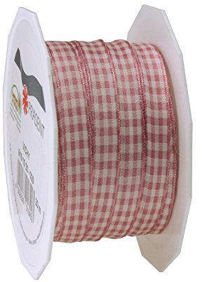 Präsent Vichy Geschenkband wildrose/créme, 20 m Dekoband zum Verzieren & Basteln, 10 mm Breite, Kariertes Band für Bunte Dekos & Geschenkverpackungen, zu feierlichen Anlässen