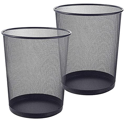 Tebery, , Paquete da 2 Papelera de Oficina | 27 x 23 cm | Papelera Circular de Rejilla metálica, Negro