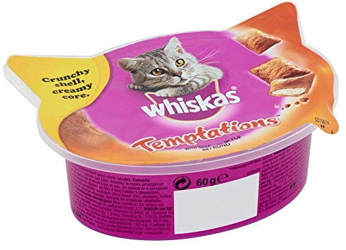 Whiskas Knuspertaschen für ausgewachsene Katzen - kalorienarme Knusper-Snacks für Katzen in der Geschmacksrichtung Rind / 8 Schalen (8 x 60 g)