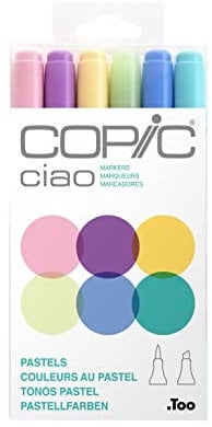COPIC Ciao Marker Set Pastels mit 6 Farben, Allround Layoutmarker, im praktischen Acryl-Display zur Aufbewahrung und einfachen Entnahme