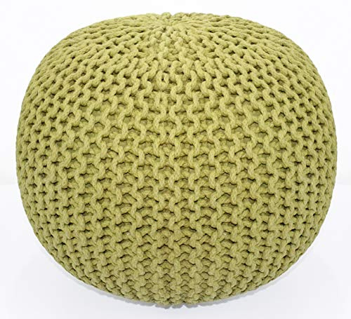 Cotton Craft Dori Pouf, handgestrickt, Zopfmuster, Fußboden-Ottoman, 100% Baumwolle, handgefertigt, handgenäht, 20 x 14 cm grün