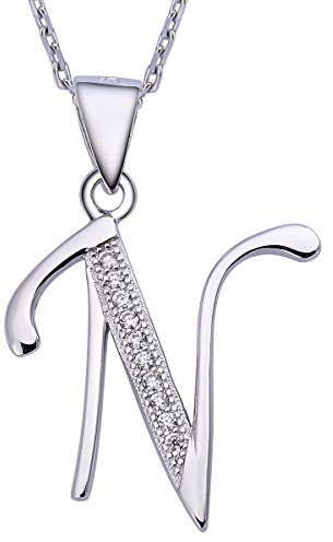 VIKI LYNN Initial Anhänger N 925 Sterling Silber Buchstabe Halskette mit Zirkonia Personalisierte Geschenke für Frauen Damen Mädchen