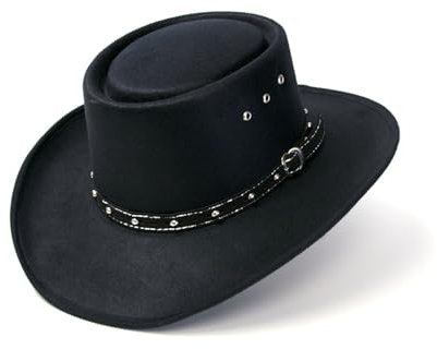 Western Faux Felt Gambler Cowboy Hat -Black S/M