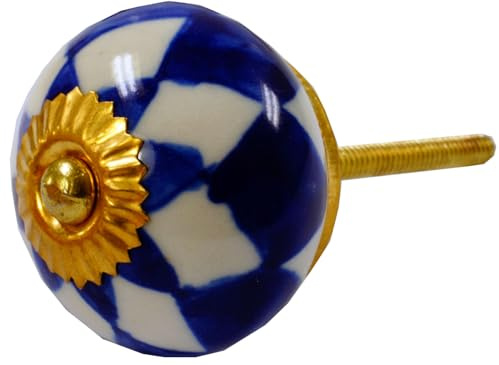 Keramik Möbelknopf, Möbelgriff, Schranktürknöpfe, 3,5 cm, Modell 112 | Handbemalt, Gewinde M5, 4 cm lang, ideal für Schubladen und Schränke, dekorativ und funktional