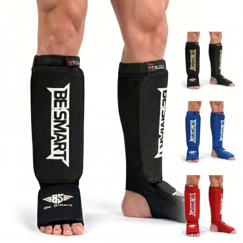 BeSmart MMA Shin Guards Martial Arts Shin Guards Padded, Adjustable Muay Thai Leg Guards with Instep Protection for Kickboxing Training and Sparring