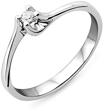 MIORE Verlobungsring Damen Gold mit 0.04ct Diamant Solitär, 9kt 375 Massives Weißgold Ring Damen Handgefertigt und Allergiefrei, 52-58