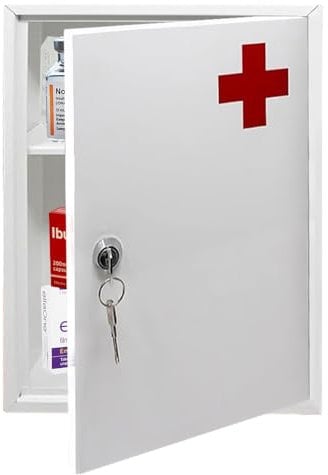 BARGAINS-GALORE First Aid Medical Cabinet - Use at Home, Office, School, Lab, Medicine Kit | Wall Mounted With Fixings Included | Child Proof & Comes With 2 Keys