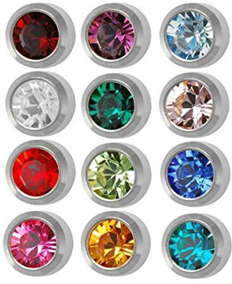 Surgical Steel 4mm Ear piercing Earrings studs 12 pair Mixed Colors White Metal by Caflon