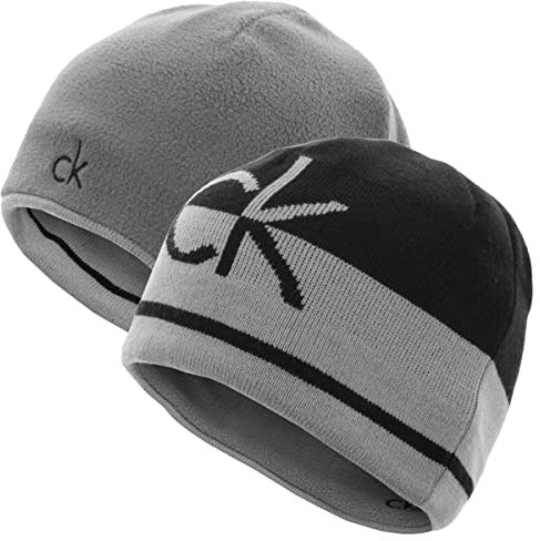 Calvin Klein CK Herren Reversible Strickmütze Mütze - Schwarz/Silber