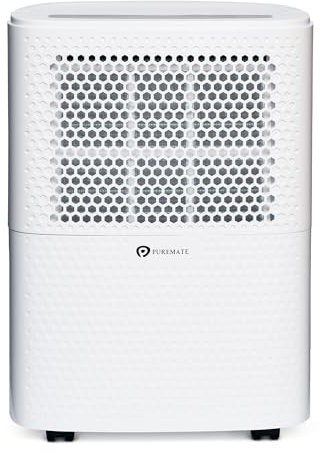 PureMate 12L/Day Dehumidifier with Air Purifier, Digital Humidity Display, 12 Litre, Continuous Drainage with Drainage Hose and 24Hr Timer - For Home & Office, Damp, Mould Control, Laundry Drying