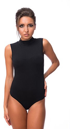 Evoni, body da donna senza maniche, in cotone, opaco, con mezzo colletto, Nero , L