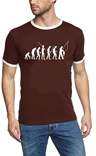 Coole-Fun-T-Shirts T-Shirt Angeln - Fischen evolution - Angler RINGER, braun, XL, 10628_braun_RINGER_GR.XL