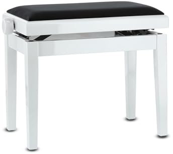 GEWA Pianobank Deluxe Weiß Hochglanz (leichtgängige Höhenverstellung von 48 - 57 cm, aus qualitativem Massivholz, langlebig und robust, hohe Bruchlast, Sitzfläche von 52 x 30 cm, Velours Sitzbezug)
