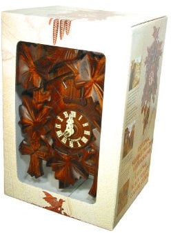 August Schwer Kuckucksuhr 5-Laub, Vogel in Geschenkverpackung 8491004