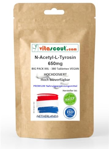 N-Acetyl L-Tyrosin 650mg NALT – 380 vegane Tabletten – Essentielle Aminosäure mit L-Leucin - verbesserte Bioverfügbarkeit – Ohne Gentechnik – Suchbegriff oft: Mentale Leistungsfähigkeit