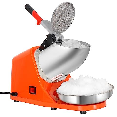 Zeny Electric Ice Crusher Shaver 300W 1400r/min w/Stainless Steel Blade Shaved Snow Cone Maker Shaving Crusher Kitchen Machine (Orange)